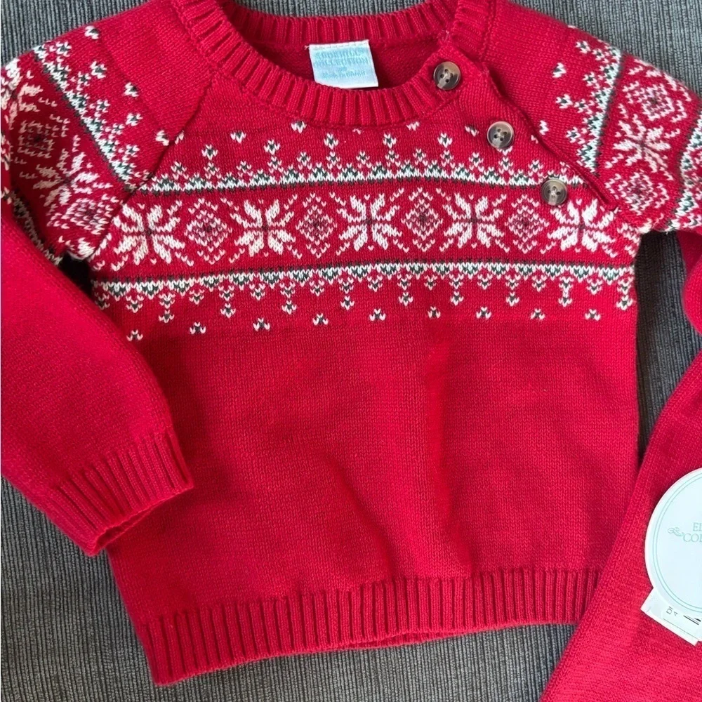 NWt Edgehill Collection newborn Boy Round Neck Long Sleeve Fairisle sweater set